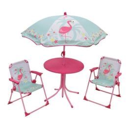 Fun House 713088 Flamant Rose Set de Muebles de Jardín para Niños: Mesa Redonda, 2 Sillas Plegables y Sombrilla