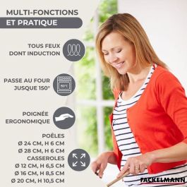 Fackelmann AABBF66246 Batería de Cocina Ginebra de Acero Inoxidable - Inducción - 2 Sartenes 24/28 cm, 3 Cacerolas, 6 Utensilios