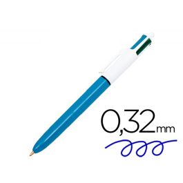 Bic Bolígrafo retráctil 4 en 1, escribe en azul, negro, rojo, verde. Tinta de aceite, punta de 1 mm para trazo de 0,32 mm.