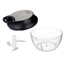 Kinvara Triturador Manual de Alimentos con Tapa de Acero Inoxidable y 3 Cuchillas, 13.5x10x12 cm, Plástico Transparente/Negro (12 Unidades)