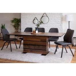 Mesa de comedor extensible - Woody Old Style y negro - L 160-200 x P 90 x H 75 cm - MANHATTAN