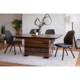Mesa de comedor extensible - Woody Old Style y negro - L 160-200 x P 90 x H 75 cm - MANHATTAN