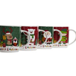 Mug Navidad Tradicional DKD Home Decor Rojo Verde 8.5 x 9.5 x 12.5 cm (12 Unidades)