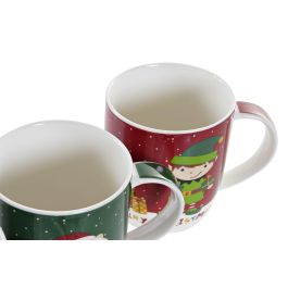 Mug Navidad Tradicional DKD Home Decor Rojo Verde 8.5 x 9.5 x 12.5 cm (12 Unidades)