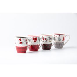 Mug Navidad Tradicional DKD Home Decor Rojo Gris 8 x 10.5 x 12 cm (12 Unidades)