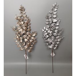 DKD Home Decor Rama Navidad Moderna Dorada Plateada de Poliéster y Metal con Hojas, 77 cm Alto (Pack de 12 Unidades)