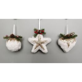 Decoracion Colgante Navidad Alpina DKD Home Decor Blanco Dorado 4 x 15 x 15 cm (12 Unidades)