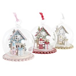 Decoracion Colgante Navidad Fantasia DKD Home Decor Rojo Rosa 8 x 9 x 8 cm (12 Unidades)