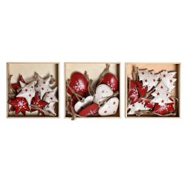 Decoracion Colgante Navidad Tradicional DKD Home Decor Blanco Rojo 10 x 3 x 10 cm Set de 8 (12 Unidades)