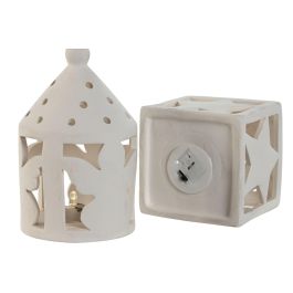 Farola Navidad Moderna DKD Home Decor Blanco 7.5 x 12.5 x 7.5 cm (12 Unidades)