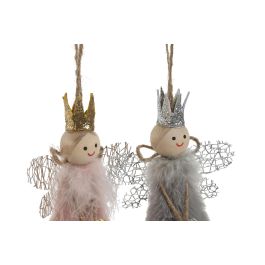 Decoracion Colgante Navidad Fantasia DKD Home Decor Gris Claro Rosa 3 x 18 x 8 cm (12 Unidades)