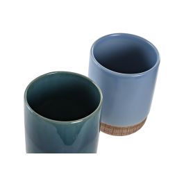 Vaso Basicos DKD Home Decor Azul Verde 8 x 10 x 8 cm (12 Unidades)