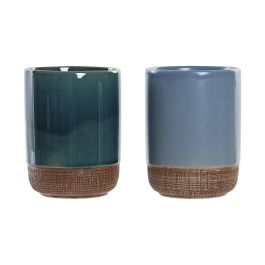 Vaso Basicos DKD Home Decor Azul Verde 8 x 10 x 8 cm (12 Unidades)