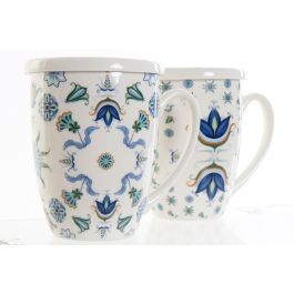 Mug Infusiones Tradicional DKD Home Decor Azul Blanco 9 x 11 x 12 cm (12 Unidades)