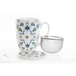 Mug Infusiones Tradicional DKD Home Decor Azul Blanco 9 x 11 x 12 cm (12 Unidades)