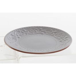 Plato Tradicional DKD Home Decor Gris Marron 21 x 2.5 x 21 cm (12 Unidades)