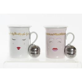 Mug Infusiones Scandi DKD Home Decor Rosa Blanco 8 x 11 x 10.5 cm (12 Unidades)