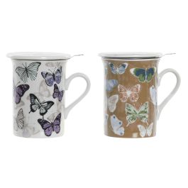 Mug Infusiones Shabby DKD Home Decor Multicolor Lila 8.5 x 11 x 11 cm (12 Unidades)