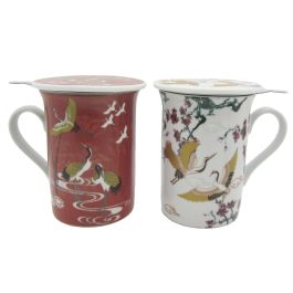 Mug Infusiones Oriental DKD Home Decor Blanco Rojo 8.5 x 11 x 11 cm (12 Unidades)