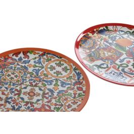 Plato Mediterraneo DKD Home Decor Rojo Azul 20.2 x 0.5 x 20.2 cm (12 Unidades)