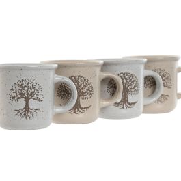 Taza Tradicional DKD Home Decor Beige Blanco Roto 7 x 6.5 x 9 cm (12 Unidades)