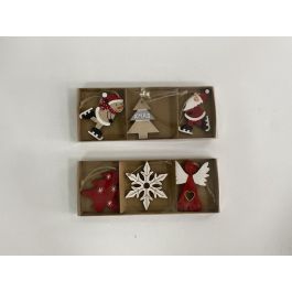 Decoracion Colgante Navidad Tradicional DKD Home Decor Rojo Blanco 7.7 x 1.5 x 21 cm Set de 3 (24 Unidades)