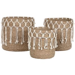 Cesta Shabby DKD Home Decor Natural Blanco 38 x 35 x 38 cm Set de 3