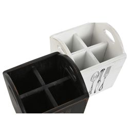 Cubertero Tradicional DKD Home Decor Blanco Negro 15 x 18 x 15 cm Set de 2 (2 Unidades)
