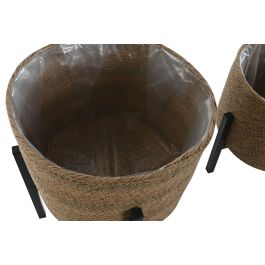 Macetero Tropical DKD Home Decor Natural Negro 32.5 x 33 x 32.5 cm Set de 2 (2 Unidades)