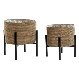 Macetero Tropical DKD Home Decor Natural Negro 32.5 x 33 x 32.5 cm Set de 2 (2 Unidades)