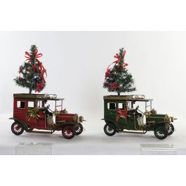 Coche Navidad Tradicional DKD Home Decor Rojo Verde 17 x 49 x 39 cm (2 Unidades)