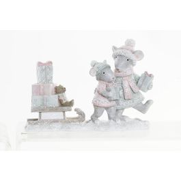 Figura Navidad Fantasia DKD Home Decor Rosa Blanco 6 x 11 x 16 cm (2 Unidades)