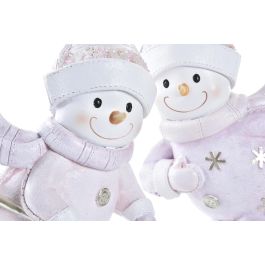 Figura Navidad Fantasia DKD Home Decor Rosa Blanco 13.5 x 24.5 x 15 cm (2 Unidades)