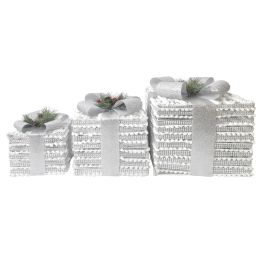 Regalo Navidad Moderna DKD Home Decor Blanco Plateado 25 x 25 x 25 cm Set de 3 (2 Unidades)