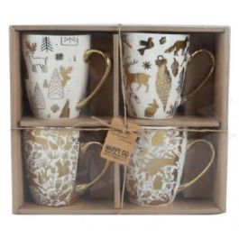 Mug Navidad Tradicional DKD Home Decor Rojo Blanco 6.8 x 8.2 x 9 cm Set de 4 (2 Unidades)