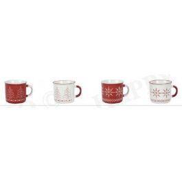 Mug Navidad Tradicional DKD Home Decor Rojo Blanco 6.8 x 8.2 x 9 cm Set de 4 (2 Unidades)