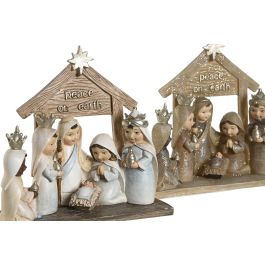 Nacimiento  DKD Home Decor Dorado Azul 7 x 15.5 x 7 cm (2 Unidades)