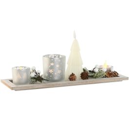 Portavela Navidad Moderna DKD Home Decor Blanco Plateado 9 x 13.5 x 39 cm Set de 5 (2 Unidades)