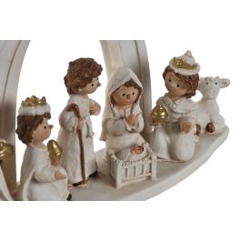 DKD Home Decor Nacimiento Navidad Tradicional de Resina Blanco y Dorado, 2 Unidades, Decoración Navideña, Alto 14.5 cm, Ancho 25 cm