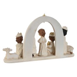DKD Home Decor Nacimiento Navidad Tradicional de Resina Blanco y Dorado, 2 Unidades, Decoración Navideña, Alto 14.5 cm, Ancho 25 cm