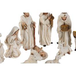 DKD Home Decor Nacimiento Navidad Tradicional de Resina Blanco Dorado, Set de 11 Piezas, 4x12.5x7 cm (2 Unidades)