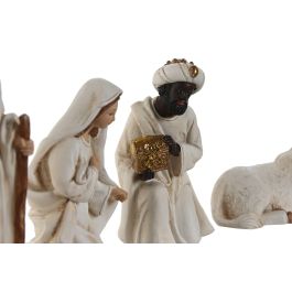 DKD Home Decor Nacimiento Navidad Tradicional de Resina Blanco Dorado, Set de 11 Piezas, 4x12.5x7 cm (2 Unidades)