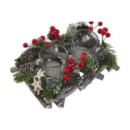 Portavela Navidad Alpina DKD Home Decor Marron Rojo 14 x 8 x 21 cm (2 Unidades)