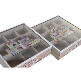 Caja Infusiones Cottage DKD Home Decor Multicolor 24.5 x 6 x 24.5 cm (2 Unidades)