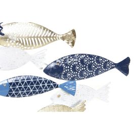DKD Home Decor Decoración Pared Mediterráneo Azul Dorado Metal Peces 91 x 47 x 7 cm (4 Unidades)