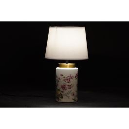 DKD Home Decor Lámpara Sobremesa Shabby Rosas Gres y Lino Blanco Beige 42 cm Alto, Bombilla E27 40W, Pack 4 Unidades