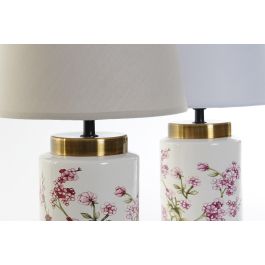 DKD Home Decor Lámpara Sobremesa Shabby Rosas Gres y Lino Blanco Beige 42 cm Alto, Bombilla E27 40W, Pack 4 Unidades