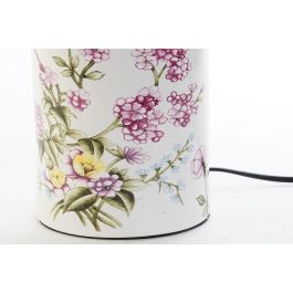 DKD Home Decor Lámpara Sobremesa Shabby Rosas Gres y Lino Blanco Beige 42 cm Alto, Bombilla E27 40W, Pack 4 Unidades