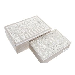 Caja Boho DKD Home Decor Natural Blanco 16 x 8.5 x 24 cm Set de 2 (4 Unidades)