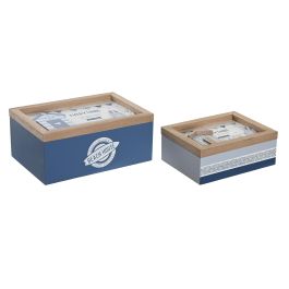 Caja Mediterraneo DKD Home Decor Blanco Azul 16 x 10 x 24 cm Set de 2 (4 Unidades)